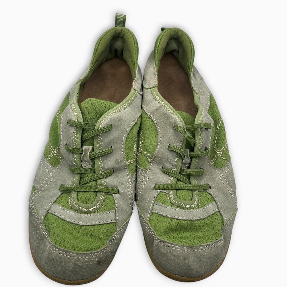Earth Origins Carly Green Grey Leather Mesh Slip On Sneakers Women 10W 2015S